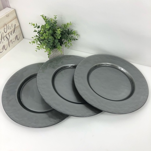 SET of 3 Pcs Pottery Barn 13”Shimmering Gray Tones Hammered Heavy Glass - Picture 5 of 15